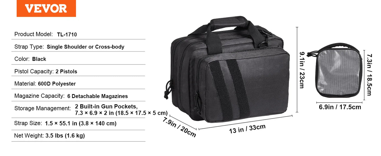 VEVOR pistolová brašna, pušková brašna, pistolové brašny pro 6 pistolí, pistolový batoh se 6 nezávislými kapsami na pistole a 10 zásobníky, pistolový batoh pro lov v přírodě, uzamykatelná brašna, hnědá