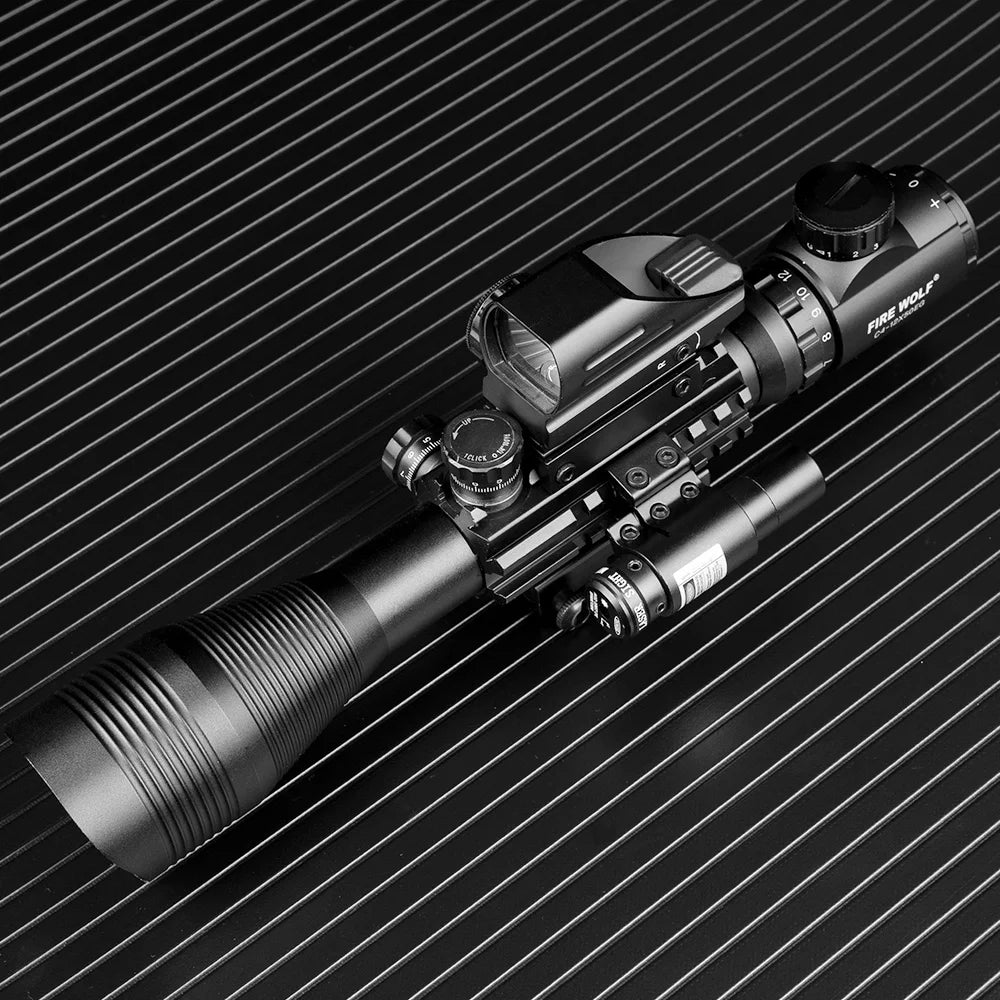 4-12X50 ZB Lovecký puškohled Airsoft Taktický puškohled s červeným a zeleným bodem a holografickou optikou