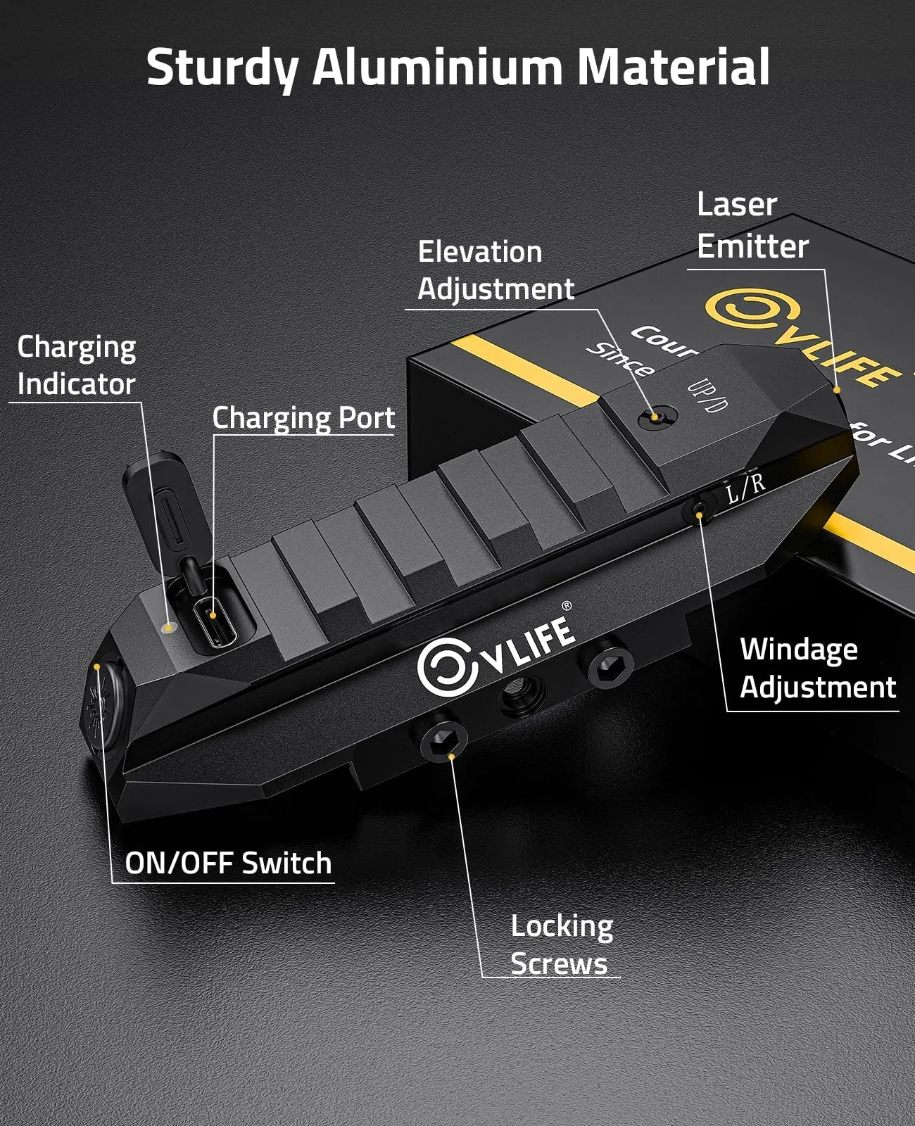 Cvlife zelený laserový zaměřovač pro pušku, taktický dobíjecí laserový zaměřovač s režimem stroboskopu pro 21mm Picatinny lištu, hliník