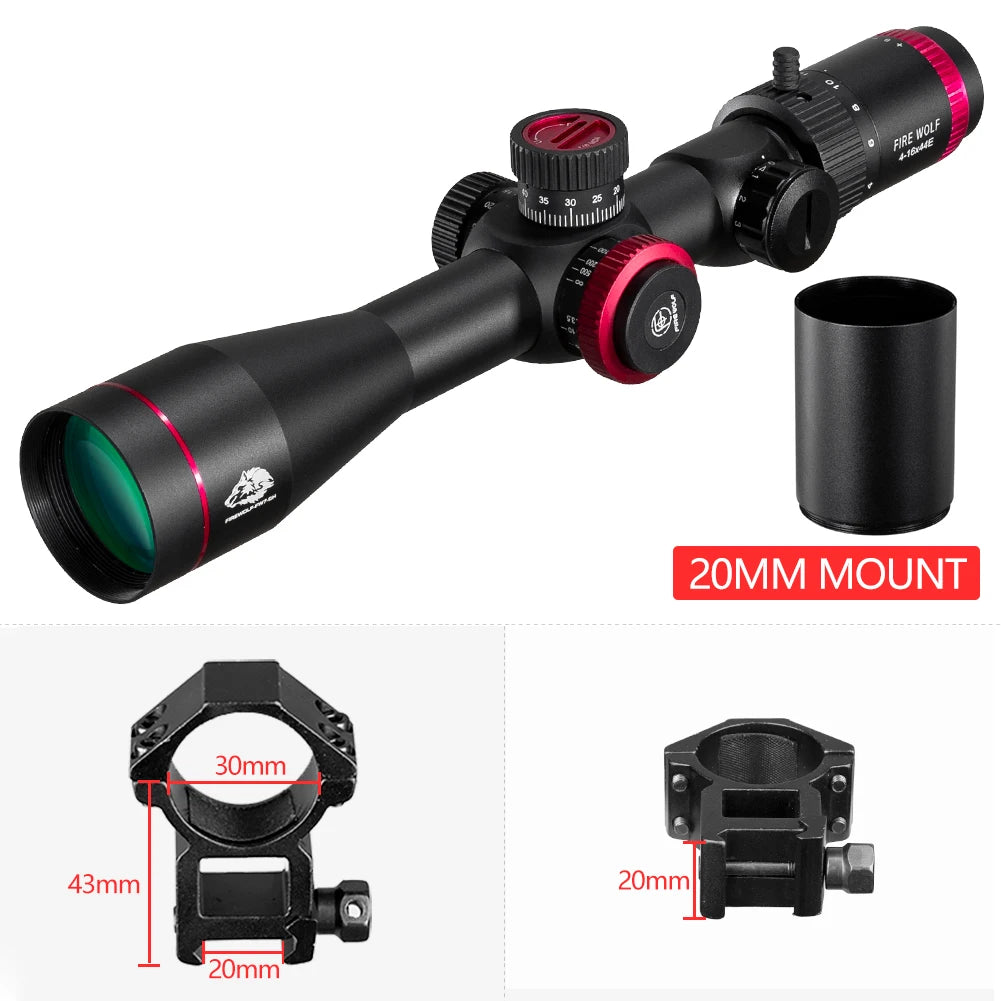 FIRE WOLF QZ 4-16X44 Puškohled FFP Červeno-zelený lovecký optický zaměřovač Odstřelovací puškohled Taktický puškohled s první ohniskovou rovinou