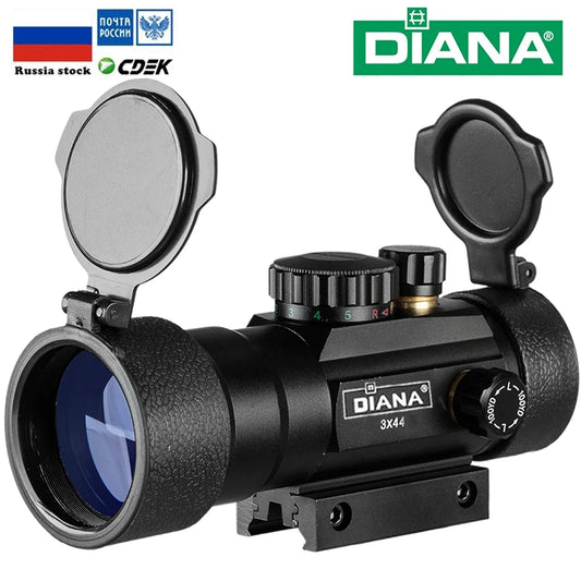 DIANA 3X44 Zelený kolimátor s taktickou optikou, puškohled vhodný pro puškohledy s lištou 11/20 mm pro lov