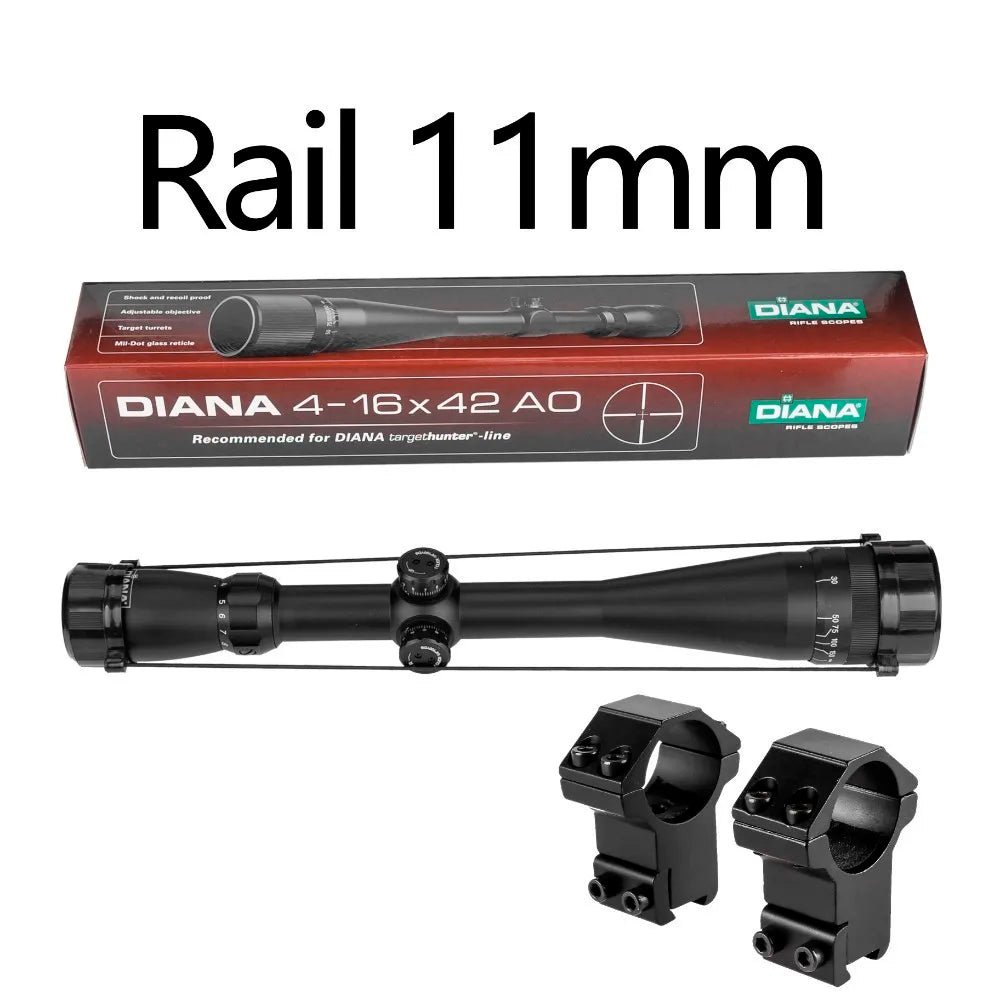 Taktický puškohled DIANA 4-16X42 AO s optickým zaměřovačem a Mil Dot Reticle, lovecký puškohled
