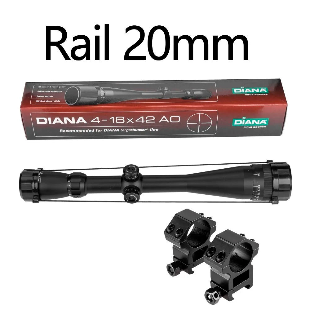 Taktický puškohled DIANA 4-16X42 AO s optickým zaměřovačem a Mil Dot Reticle, lovecký puškohled