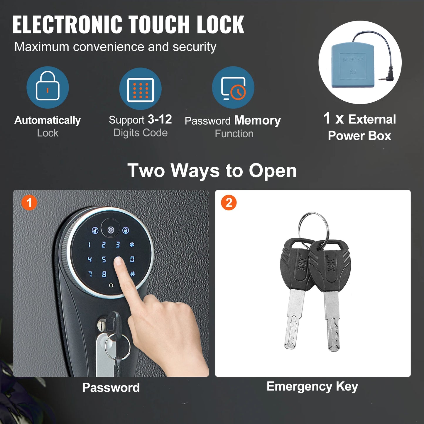 Trezor na zbraně Vevor 3-8 Rifles s digitální klávesnicí a zámkem, skříňka na zbraně s odnímatelným úložným prostorem pro domácí pistole