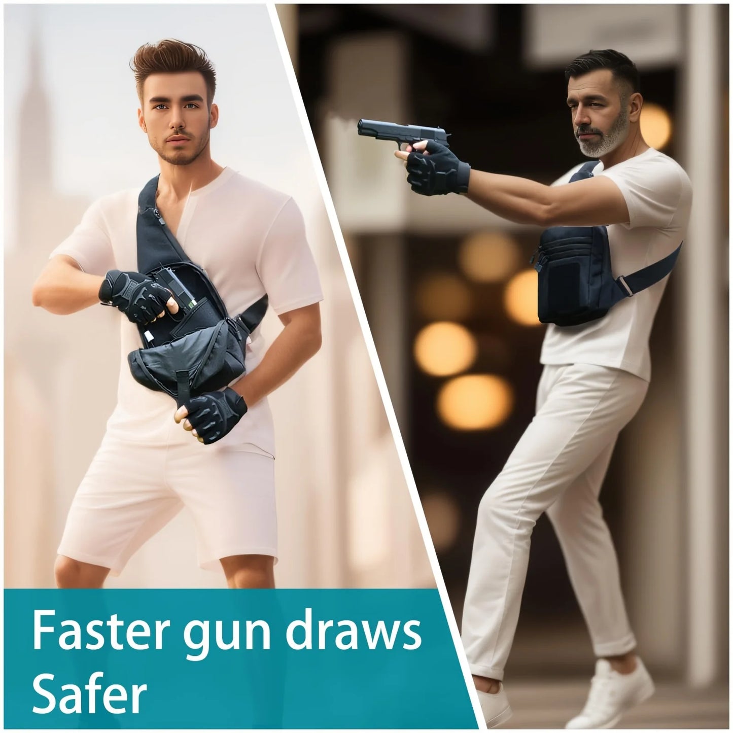 Taška na skryté nošení s pouzdrem, brašnou přes rameno a náprsní kapsou