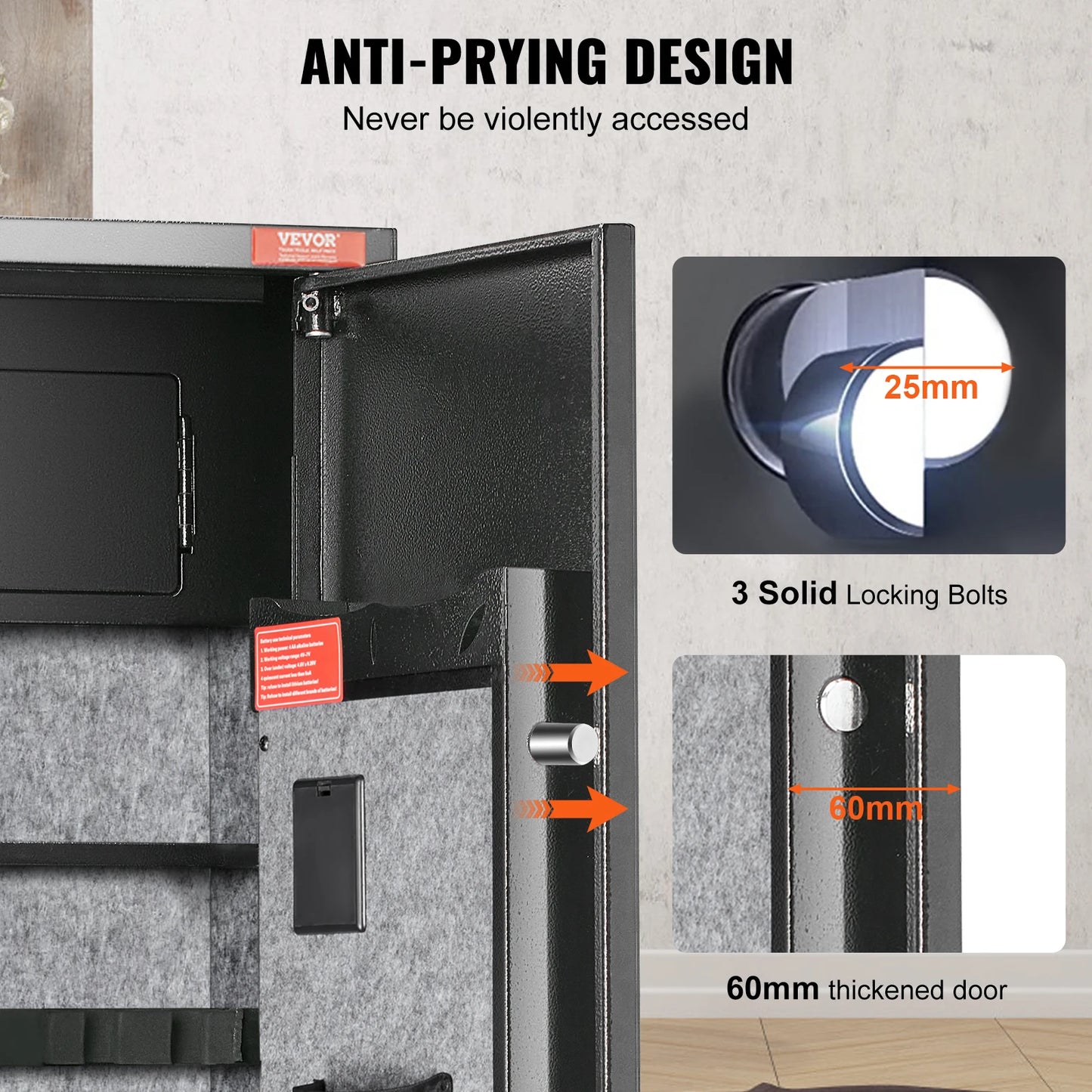 Trezor na zbraně Vevor 3-8 Rifles s digitální klávesnicí a zámkem, skříňka na zbraně s odnímatelným úložným prostorem pro domácí pistole