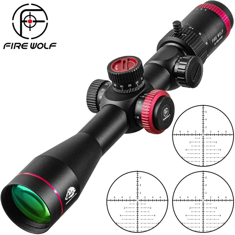 FIRE WOLF QZ 4-16X44 Puškohled FFP Červeno-zelený lovecký optický zaměřovač Odstřelovací puškohled Taktický puškohled s první ohniskovou rovinou