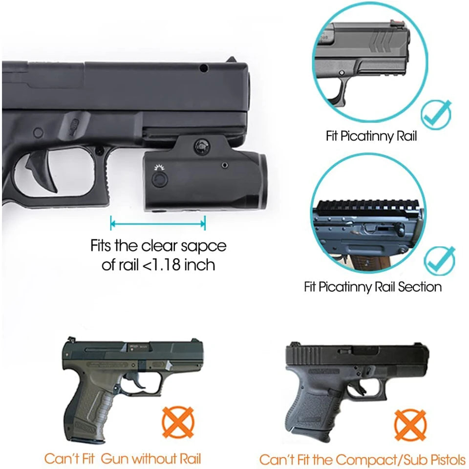 Taktická pistolová svítilna, 800 lm, kombinovaná zbraňová svítilna s červeným/zeleným laserem LED, magnetická, dobíjecí, kompaktní pistolová svítilna pro lištu 20-21 mm
