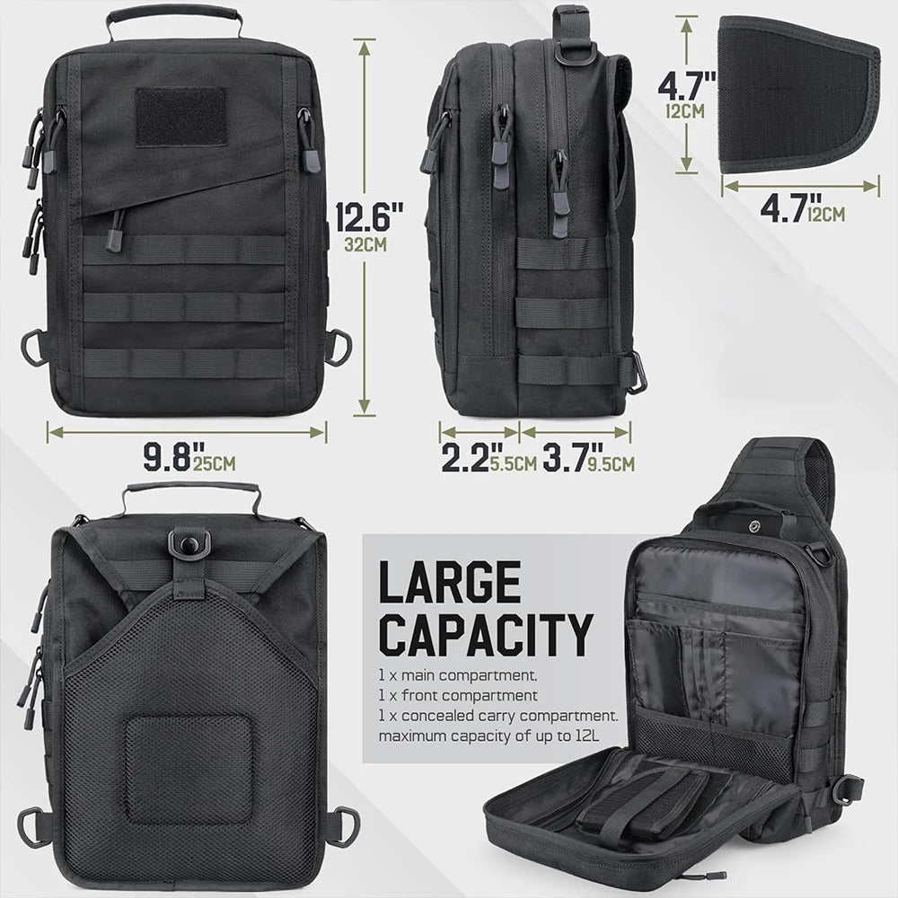 Taktický batoh přes rameno, pouzdro na skryté nošení zbraně, brašna na pistoli, brašna přes rameno Molle EDC pro outdoor, kempování, cestování, turistiku