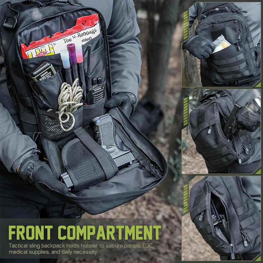 Taktický batoh přes rameno, pouzdro na skryté nošení zbraně, brašna na pistoli, brašna přes rameno Molle EDC pro outdoor, kempování, cestování, turistiku