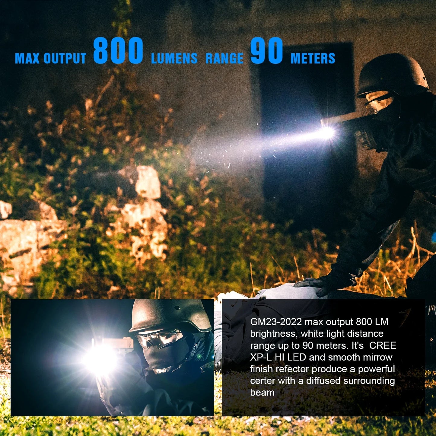 Taktická LED svítilna Trust Fire GM23, 800lm, montáž na lištu, dobíjecí USB, rychloupínací, pro Taurus Glock 17/19 TX2