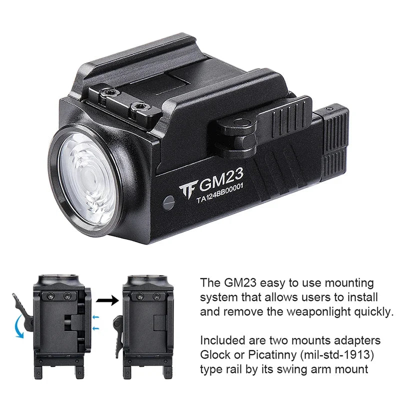 Taktická LED svítilna Trustfire GM23, 800 lm, dobíjecí přes USB, rychloupínací světla pro zbraně GL a 20mm Picatinny Rail Tauru TX2